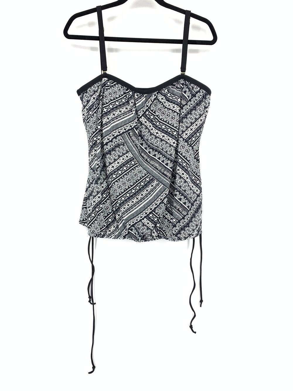 Unbranded Tankini Swimsuit Top Womens Apx Sz 16W Black White Print Tie Sides
